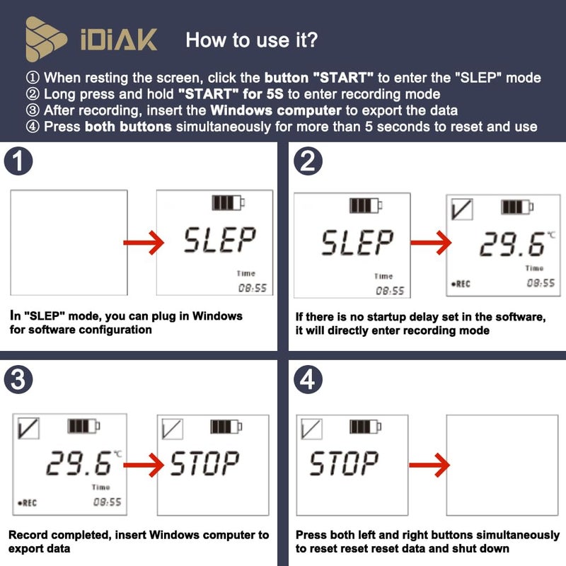 IDIAK M502 Temperature Data Logger USB Temp/Humidity Recorder with PDF and Excel (Reusable) Refrigerator Recording Thermometer 14400 Points High Accuracy (no delay - 1 Pack) - Image 5